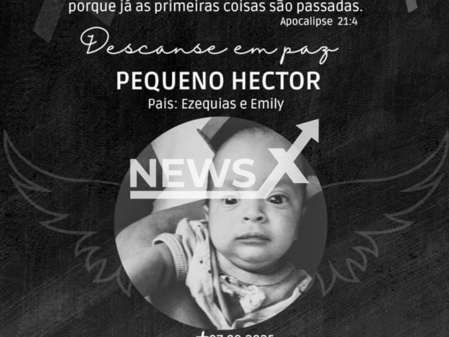 Picture shows a death poster for the victim, undated. A three-month-old baby died in Mineiros, Brazil, on Sept.07,2025. Note: Private photo. (Newsflash/NX)