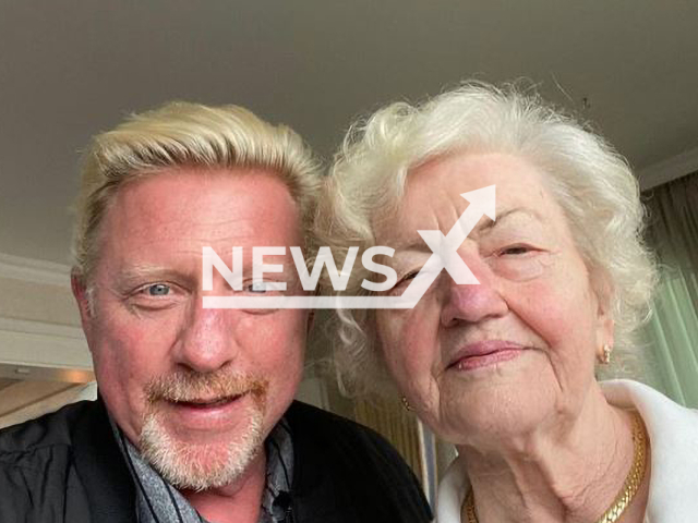 Boris Becker, 54, with his mother, Elvira Becker, 86, media claim she now wants to fly to London, UK,  to visit him  in prison. Note: Private photo.  (@borisbeckerofficial/Newsflash)