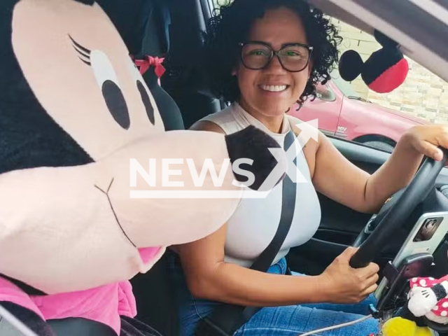 Picture shows Carleany Marcia, 47, in her car, undated. She decorated her own car with items inspired by iconic characters like Mickey and Minnie Mouse. Note: Private photo. (Newsflash/NX)