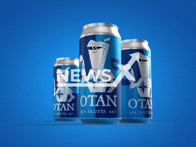 Otan, the Nato-themed bee, the label has a cartoon figure wearing a metal armour suit, emblazoned with the Nato flag's compass symbol. Note: Photo provided by brewery. (Olaf Brewing/Newsflash)