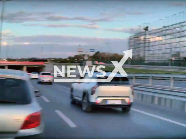 This image is a screen grab of the video supplied titled NewsX-TeslaAuto-01.mp4: Dash camera shows Tesla, operating in autopilot mode in heavy traffic, lost control  and crashed into the vehicles in front of it at Eurasia Tunnel,  in Istanbul, Turkey on Monday, Sep. 15, 2025.(Clipzilla/NX)