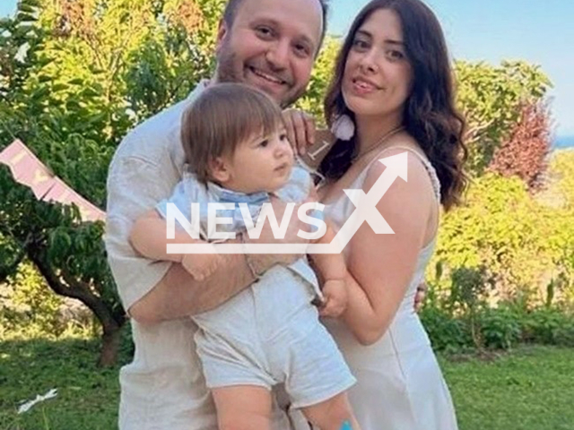 Serdar Kiyak, his wife, Gulsah Karaman Kiyak and their son, Alperen, pose in undated photo. The doctor was arrested after his wife and child lost their lives in an accident in Bafra, Turkey, on Sept.12, 2025. Note: Private photo. (Newsflash/NX)