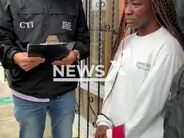 This image is a screen grab of the video supplied titled NewsX-LoverJeils-01.mp4: Video shows police arresting  Tatiana Mosquera Mosquera, undated. is being investigated for the deaths of three of her ex-partners in Colombia.(@FiscaliaCol/Clipzilla/NX)