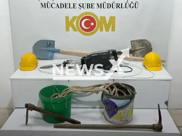 Picture shows the tools seized by the police, undated. A mother and son were detained after police found illegal excavations under a house in Samsun, Turkey. Note: Private photo. (Newsflash/NX)