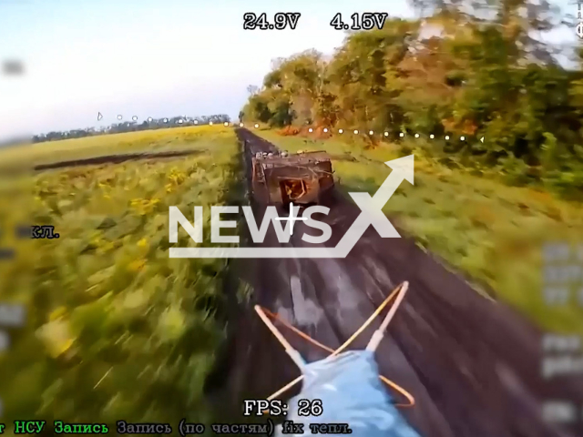 This image is a screen grab of the video supplied titled NewsX-StrikeUAVs-01.mp4: Russian UAV operators destroy Ukrainian military vehicles and armoured vehicles on the frontlines in Sumy Oblast, Ukraine on Wednesday, Sep. 24, 2025.(Clipzilla/NX)