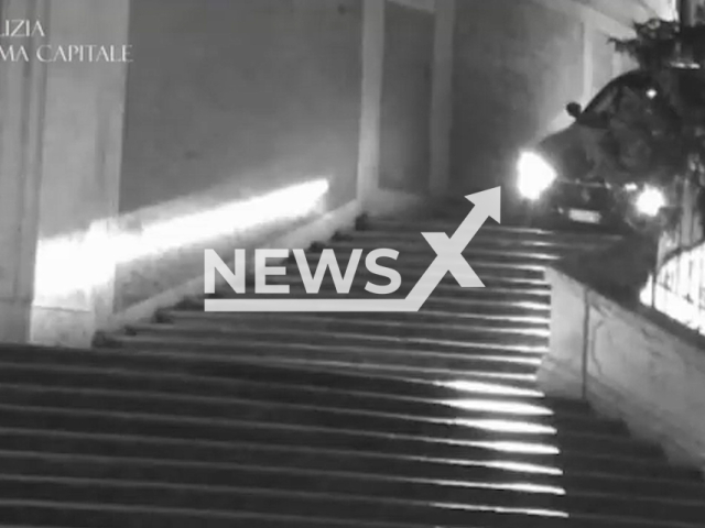 A 37-year-old man driving a Maserati down the Spanish Steps in Rome, Italy, on the night between 10th and 11th May. Note: This picture is a screenshot from the video (Polizia Roma Capitale/Newsflash).