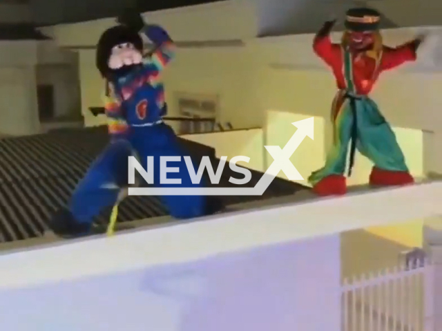 A street dancer falls during a performance in Itau de Minas, Brazil, on Sept.27,2025. The dancer was apparently unharmed. Note: Photo is a screenshot from a video. (Newsflash/NX)