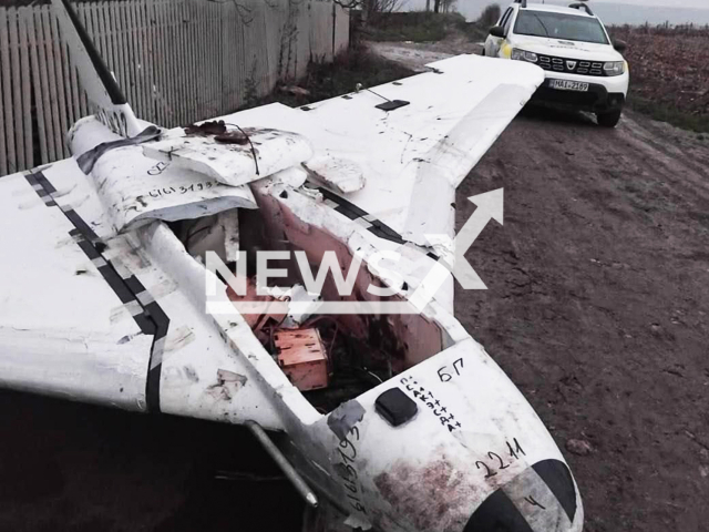 Picture shows the drone found by Moldovan villager, undated. He put it in the trailer and took it home. Note: Police photo. (Police Moldova/Newsflash)