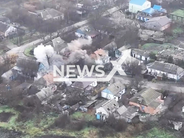 This image is a screen grab of the video supplied titled NewsX-GiatsintHowitzers-01.mp4: Footage shows Russian Giatsint-B howitzer targeting Ukrainian position in urban area in Huliaipole, Zaporizhzhia Oblast, Ukraine on Tuesday, Dec. 9, 2025.(Clipzilla)