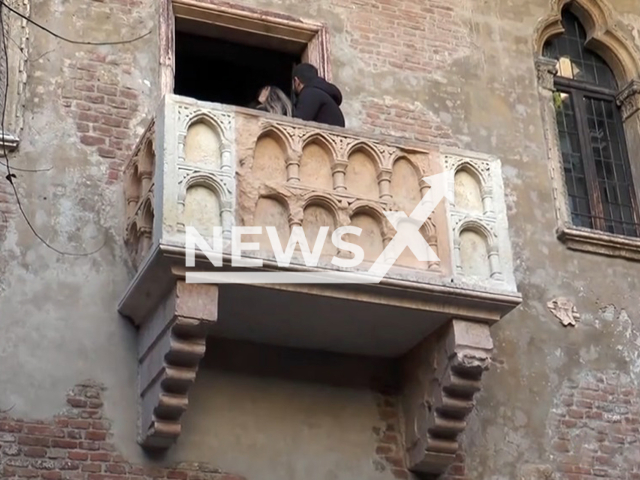 Picture shows Juliet's Balcony in Verona, Italy, undated. Tickets have been introduced for visitors. Note: Image is a screenshot from video. (Newsflash)