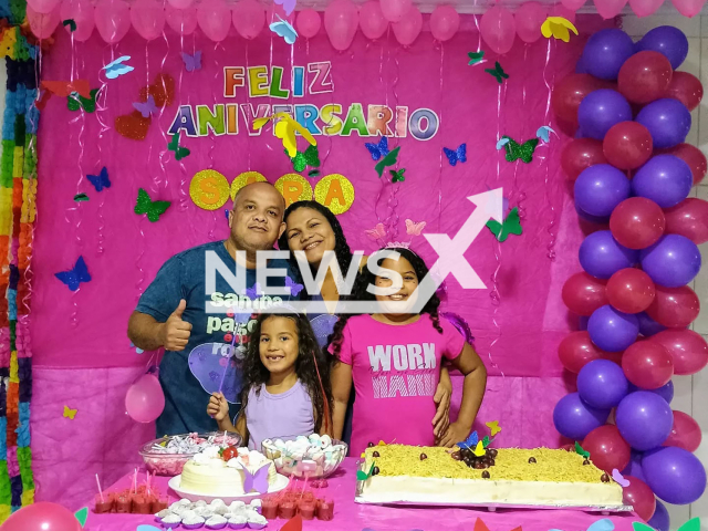 Picture shows Denis Carlos Rolim, 43, his wife Valdenice Alves de Oliveira, 39, and their daughters Debora Vitoria, 10, and Sara Cristina, 7, undated. They died in a traffic accident in Jaguare, Brazil, Dec. 24, 2025. Note: Private photo taken from social media. (Newsflash)