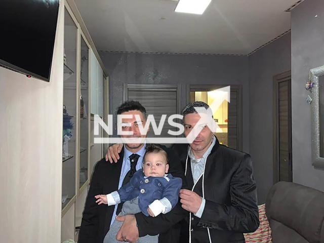 Giovanni Lopez (right) poses with his brother and a child in undated photo. He died after choking  on panettone in Settimo Torinese, Italy. Note: Private photo taken from social media. (@domenico.lopez.16/Newsflash)