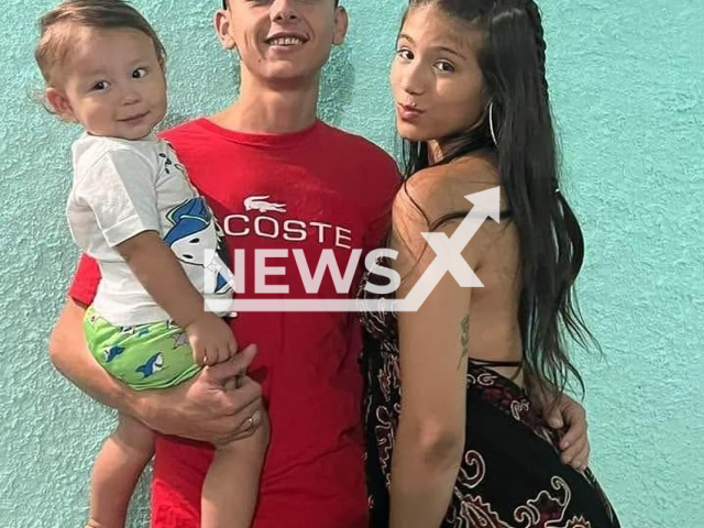Picture shows Julia Lyandy Chagas, Joao Victor Vargas Ormond Gomes and the couple's son, Brian Vargas, 4, undated. They died after being electrocuted in Marica, RJ in Brazil. Note: Private photo. (Newsflash)