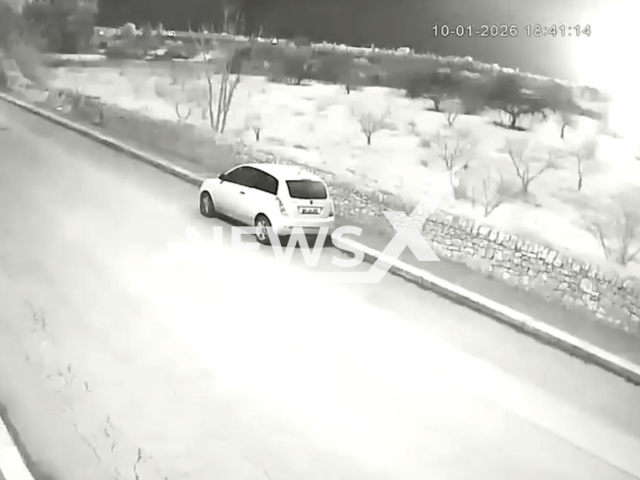 This image is a screen grab of the video supplied titled NewsX-SkyLit-01.mp4: Footage shows a flash in the sky and mysterious explosion in the distance in Apulia, Italy on Saturday, Jan. 10, 2026.(Clipzilla)