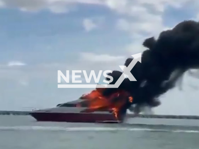 Yacht catches fire off the coast of Progreso in Yucatan, Mexico, Jan. 17, 2026. The crew was rescued.  Note: Photo is a screenshot from a video. (Newsflash)