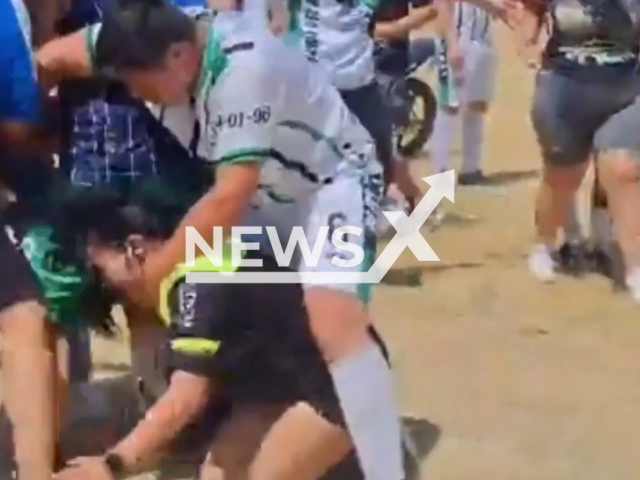Video shows female referee attacked in an amateur match in Bahia Blanca, Argentina, undated. Note: Photo is a screenshot from the video (Newsflash)