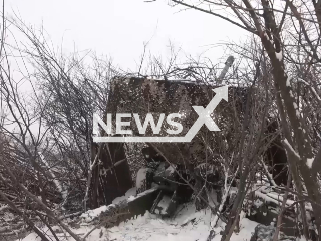 This image is a screen grab of the video supplied titled NewsX-PokrovskArtillery-01.mp4: Footage shows Russian 130mm M-46 cannon destroying Ukrainian strongpoint near Pokrovsk, Ukraine on Friday, Jan. 23, 2026.(Clipzilla)