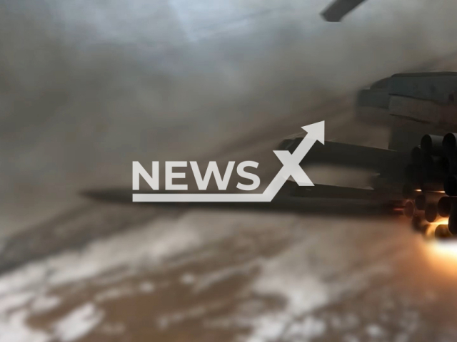 This image is a screen grab of the video supplied titled NewsX-KaRockets-01.mp4: Footage shows Russian Ka-52M helicopter unleashing rockets at Ukrainian stronghold in Ukraine on Friday, Jan. 23, 2026.(Clipzilla)