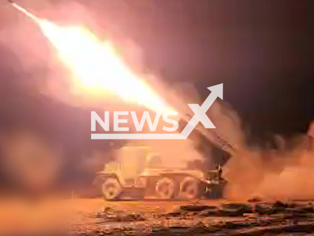 This image is a screen grab of the video supplied titled NewsX-MassiveGrad-01.mp4: Footage shows Russian a BM-21 Grad striking Ukrainian strongholds in the Zaporizhzhia region, Ukraine on Monday, Jan. 26, 2026. (Clipzilla)