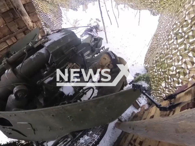This image is a screen grab of the video supplied titled NewsX-RussianHowitzer-01.mp4: Footage shows Russian Giatsint-B towed guns targeting Ukrainian UAV control posts in Kharkiv Oblast on Monday, Jan. 26, 2026.(Clipzilla)