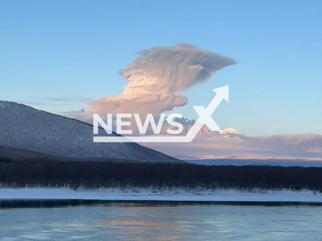 This image is a screen grab of the video supplied titled NewsX-ShiveluchKamchatka-01.mp4: Footage shows the Shiveluch volcano erupting sending a massive ash plume rising up to 9 kilometers into the sky in Kamchatka Krai, Russia on Wednesday, Jan. 28, 2026.(Clipzilla)