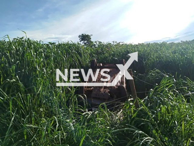 Picture shows the overturned car, undated. It crashed between Jandaia do Sul and Cambira in Parana, Brazil. Note: Private photo. (Newsflash)