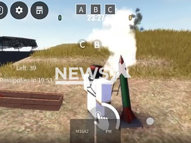 Picture shows screenshot of youth's Roblox and Gorebox gameplay footage recreating ISIS-style attacks and executions, which he used to create pro-ISIS videos. Note: Government photo. (ISD/Newsflash)