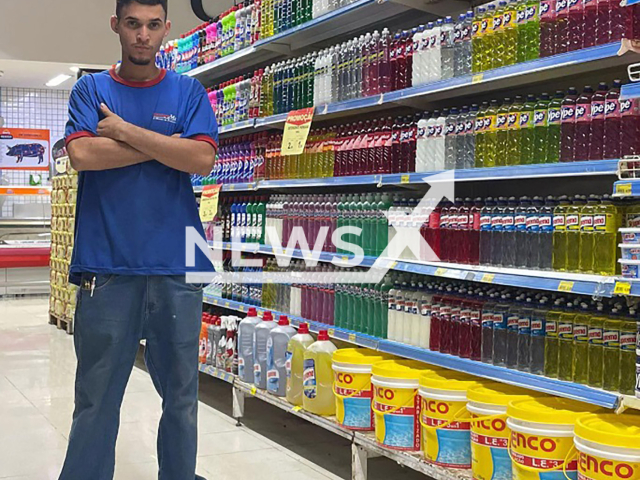 Picture shows supermarket shelves transformed into works of art in Presidente Epitacio, Brazil, undated. Moises Carlos dos Santos has a unique way of organizing products on the shelves. Note: Permission obtained for photo. (@moises_repositor/Newsflash)