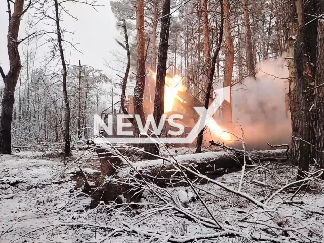 This image is a screen grab of the video supplied titled NewsX-StrikesKupyansk-01.mp4: Footage shows Russian Grad MLRS targeting Ukrainian positions with salvos of 122-mm rockets near Kupiansk, Kharkiv Oblast, Ukraine on Tuesday, Feb. 3, 2026.(Clipzilla)
