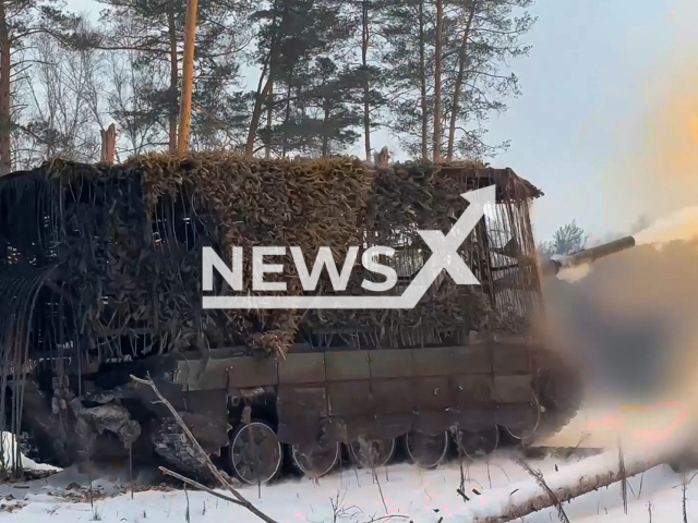 This image is a screen grab of the video supplied titled NewsX-LuhanskTanks-01.mp4: Footage show Russian T-90M "'Proryv' tanks targeting Ukrainian positions in Lyman Raion, Donetsk Oblast, Ukraine on Wednesday, Feb. 4, 2026.(Clipzilla)