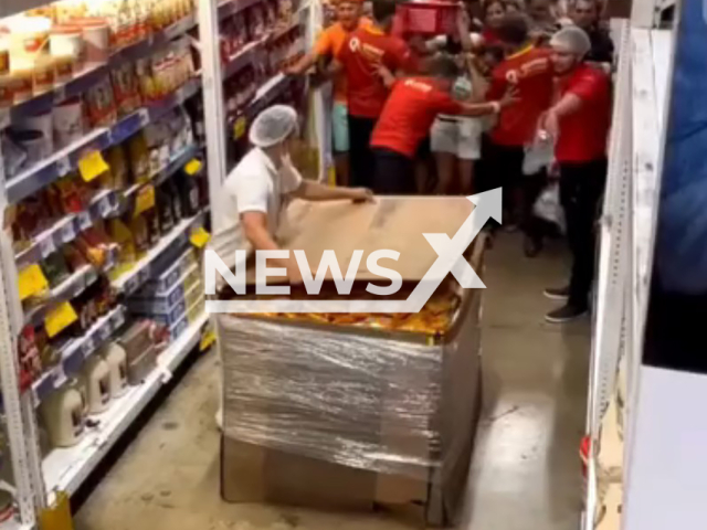 Customers attempt to shop in a supermarket in Assu, Brazil, undated. The stock of the merchandise on sale sold out completely in just three minutes. Note: Photo is a screenshot from the video (Newsflash)