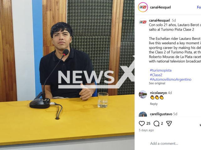 Picture shows Lautaro Berot, 21, undated. He was making his national debut in Class 2 of Turismo Pista. Note: Image is a screenshot from post. (Newsflash)