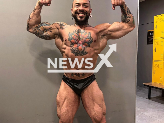 Juan Sebastian Anzola Quintero poses in undated photo. He collapsed while exercising in a gym and died in northern Bogota, Colombia. Note: Private photo taken from social media. (@sebaspowerfit/Newsflash)