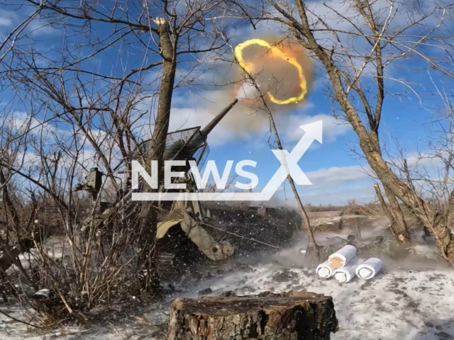 This image is a screen grab of the video supplied titled NewsX-PokrovskMalka-01.mp4: Footage shows Russian crews of 203-mm self-propelled artillery units 'Malka' hitting Ukrainian fortification near Pokrovsk, Ukraine on Tuesday, Feb. 17, 2026.(Clipzilla)