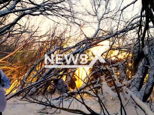This image is a screen grab of the video supplied titled NewsX-HowitzersSumy -01.mp4: Footage shows Russian D-30 howitzers targeting Ukrainian strongholds in Sumy Oblast, Ukraine on Friday, Feb. 20, 2026.(Clipzilla)