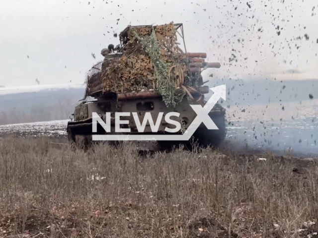 This image is a screen grab of the video supplied titled NewsX-ArtillerymenZaporizhzhia-01.mp4: Footage shows Russian Akatsiya self-propelled howitzer targeting Ukrainian armoured vehicles in Zaporizhzhia Oblast, Ukraine on Monday, Feb. 23, 2026(Clipzilla)