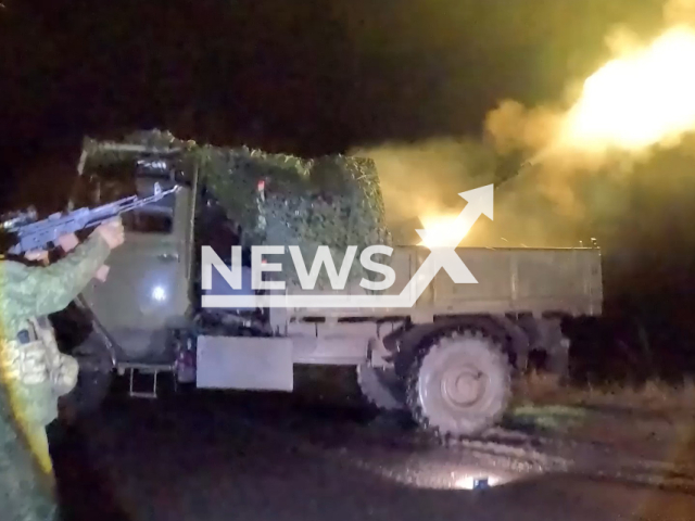 This image is a screen grab of the video supplied titled NewsX-MobileAirDefense-01.mp4: Footage shows Russian mobile air defence fire group downing Ukrainian heavy attack UAV in Kherson region, Ukraine on Tuesday, Feb. 24, 2026.(Clipzilla)