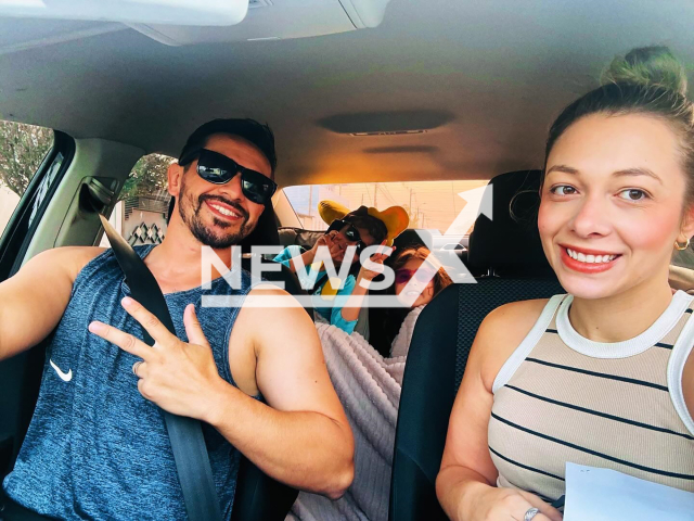 Julia Gabriela Bravin Trovao, 29, poses with Diego Felipe Correa da Silva, 34, and children in undated photo. They were killed after a shooting attack committed by her ex-partner in Botucatu, Brazil. Note: Private photo taken from social media. (Newsflash)