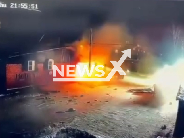 This image is a screen grab of the video supplied titled NewsX-CafeBlast-01.mp4: Footage captures a powerful explosion at a café that killed at least seven people and injured dozens of others in Shchuchinsk, Kazakhstan on Thursday, Feb. 26, 2026.(Clipzilla)