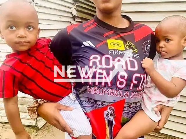 Picture shows Asamkele Somtsewu, 19, with one-year-old twins Sokhula and Solulele Somtsewu, undated. Five children have been killed in a fire in Stanger, South Africa. Note: Private photo. (Newsflash)