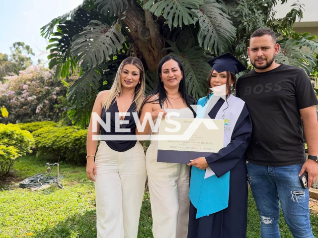 Haddy Trujillo (left) poses with her mother Ana Lucia Delgado (second from the left) and unnamed family members, undated. They died in Norte de Santander, Colombia. Note: Private photo taken from social media. (Newsflash)