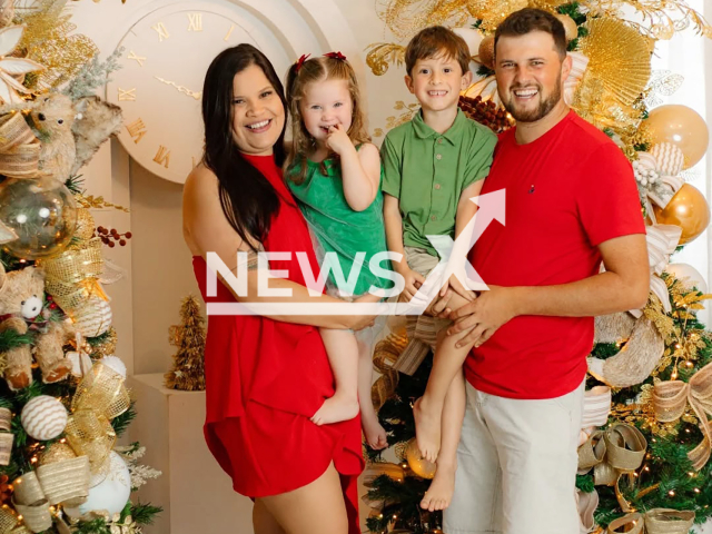 Picture shows Danilo Ferreira, 29, his wife, Graciele Maurer, 33, and the couple's children, Maite Maurer Ferreira, 2, and Gael Maurer Ferreira, 6, undated photo. They died in a car accident in Clevelandia, Brazil. Note: Private photo taken from social media. (Newsflash)