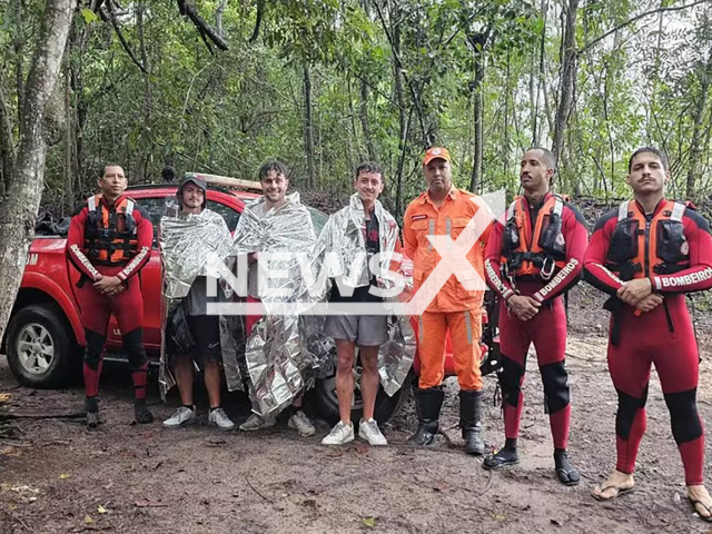 Picture shows the English tourists rescued after being without food and exposed to the cold for more than 24 hours on a trail in Chapada Diamantin, Brazil, March 4, 2026. Note: Photo from firemen. (Fire Department/Newsflash)