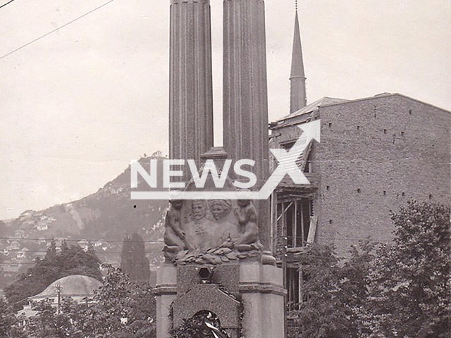 Picture shows Franz Ferdinand Monument in 1917 removed after WWI, near Latin Bridge, Sarajevo, Bosnia and Herzegovina. Note: Private photo. (Newsflash)