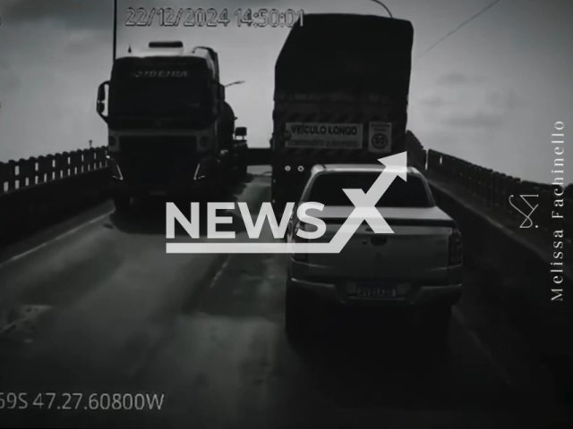 Video shows the exact moment of the collapse of the Juscelino Kubitschek bridge which connected Tocantins to Maranhao, Brazil, Dec. 22, 2024. Note: Photo is a screenshot from the video (@melissafachinello_/Newsflash)