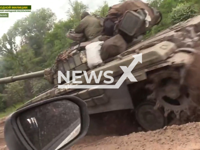 Tankers of the People's Militia of the LPR destroy Ukrainian fighters on the outskirts of Severodonetsk, Ukraine, in May, 2022. Note: Picture is a screenshot from a video (People's Militia of the LPR/Newsflash)