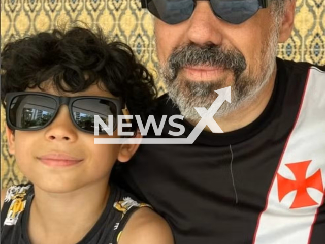 Francisco Farias Antunes poses with his father, comedian Vinicius Antunes, in undated photo. The boy died after being run over with his mother by a bus in Tijuca, Brazil, on 30 March 2026. Note: Private photo. (Newsflash)