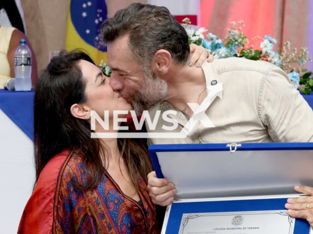 Fernando Marangoni and his wife pose in undated photo. He claimed she assaulted him after an alleged disagreement with his wife in Santo Andre, Brazil. Note: Private photo. (@marangoni.oficial/Newsflash)