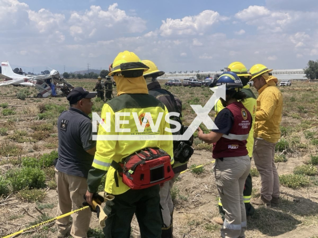 Picture shows the scene of the accident in Huejotzingo, Puebla in Mexico, undated. Four people have died in plane crash. Note: Government photo. (@PCGobPue/Newsflash)