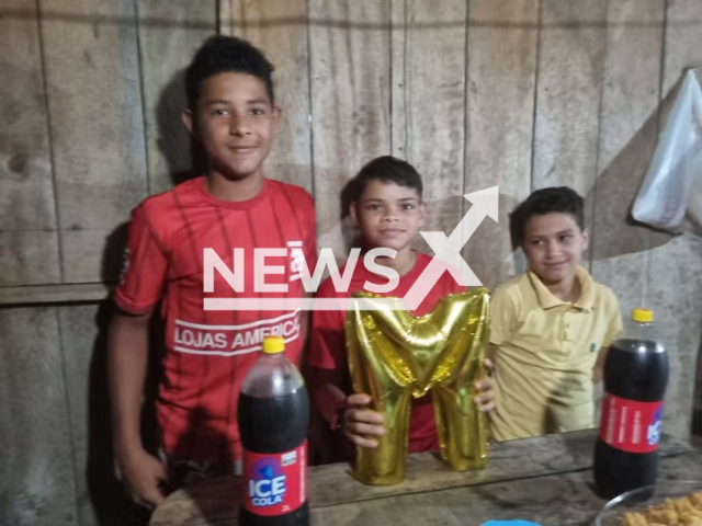 Picture shows Osanir, Miqueias, and Uallen who went to the stream after physical education class in Ramal do Mana, rural area of ​​Cruzeiro do Sul, Brazil. They died from electrocution while bathing. Note: Private photo. (Newsflash/NX)
